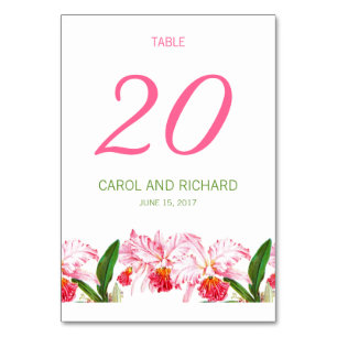 ROZE ORCHIDEEËN BRUILOFT TAFEL NUMMER KAART