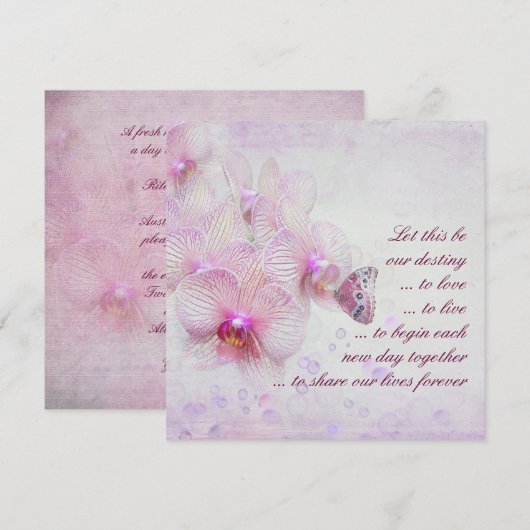 Roze orchideeën en Butterfly Wedding Kaart (Voorkant / Achterkant)