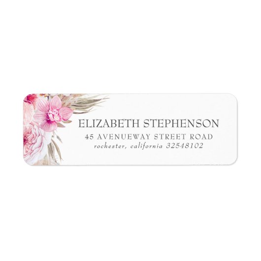 Roze orchideeën en Pampas Grass Exotic Tropical Etiket (Voorkant)