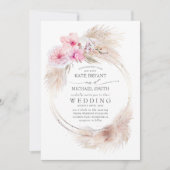 Roze Orchideeën en Pampas Grass Tropische bruiloft Kaart (Voorkant)