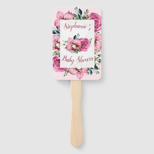Roze orchideeën en Rozen Baby shower Handwaaier (Achterkant)