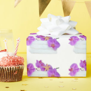 roze orchideeën en zeester op witte handdoeken cadeaupapier