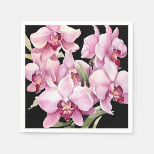 Roze orchideeën en zwarte bruiloft servet