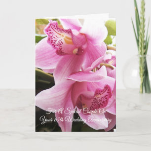 Roze orchideeën Gepersonaliseerd 65e Jubileum voor Kaart