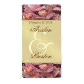 Roze Orchideeën Gouden Wijn Trouwlabel Etiket (Voorkant)