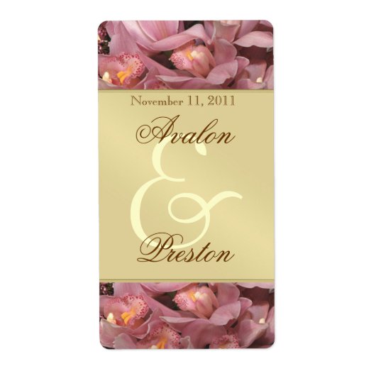 Roze Orchideeën Gouden Wijn Trouwlabel Etiket (Voorkant)
