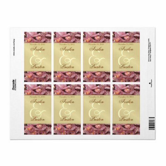 Roze Orchideeën Gouden Wijn Trouwlabel Etiket (Full Sheet)