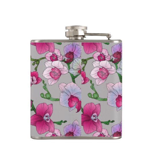 Roze orchideeën in Bloom Heupfles (Achterkant)