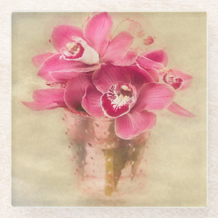 Roze Orchideeën In Vaas Glazen Onderzetter