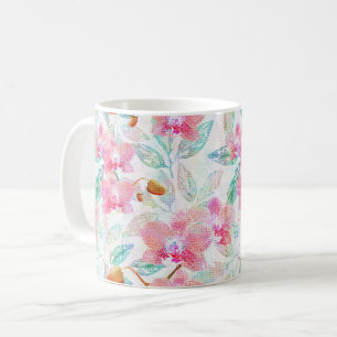 Roze orchideeën. koffiemok