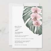 Roze orchideeën op Monstera tropisch paradijs brui Kaart (Voorkant)