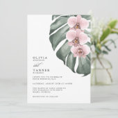 Roze orchideeën op Monstera tropisch paradijs brui Kaart (Staand voorkant)