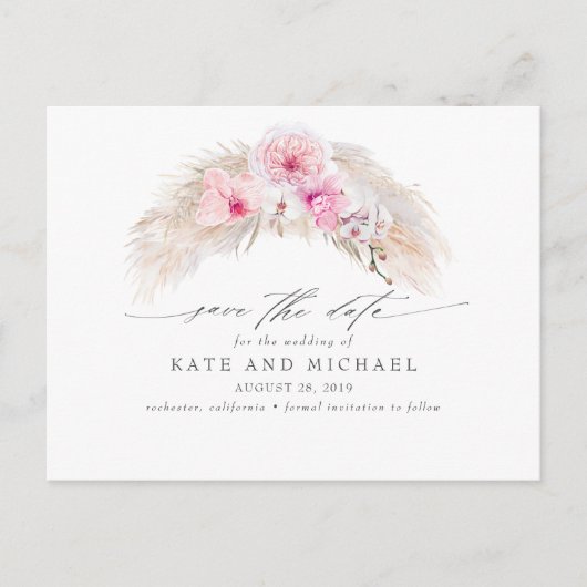 Roze Orchideeën Pampas Grass Tropical Save the Dat Briefkaart (Voorkant)