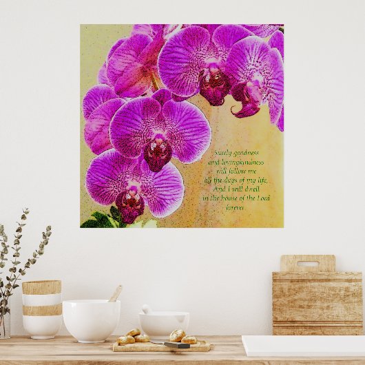 Roze orchideeën psalm 23 aangepaste kunst poster (Keuken)