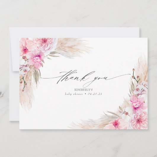 Roze Orchids Pampas Grass Shower Dank u Bedankkaart (Voorkant)