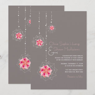 Roze Origami Hanging Ornament Lights Asian Wedding Kaart