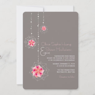 Roze Origami Hanging Ornament Lights Asian Wedding Kaart