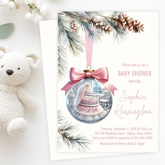Roze Ornament Baby Shower Kaart