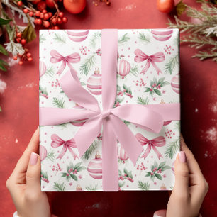 Roze Ornamenten & Bogen Kerst & Winter Verjaardag Cadeaupapier