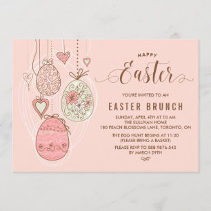 Roze  Ornamenten   Pasen Brunch en Egg Hunt Kaart