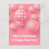Roze Ornamenten Vrolijk Kerstfeest en Gelukkig Nie Briefkaart (Voorkant)