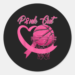 Roze Out Borstkanker Roze Lint Hart & Kamp; Bas Ronde Sticker