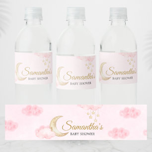 Roze Over de Maan Baby Shower  Waterfles Etiket
