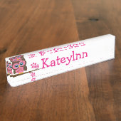 Roze Owl Aangepaste monogram Naam Bord Naambordje (Zijkant)