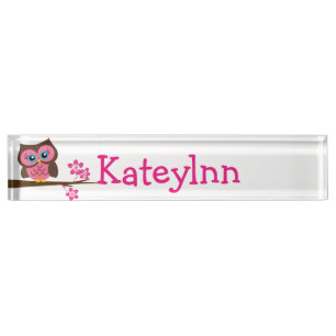 Roze Owl Aangepaste monogram Naam Bord Naambordje