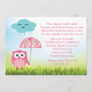 Roze Owl Baby Sprinkle Invitation Kaart