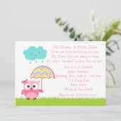 Roze Owl Baby Sprinkle Invitation Kaart (Staand voorkant)