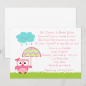 Roze Owl Baby Sprinkle Invitation Kaart (Voorkant / Achterkant)