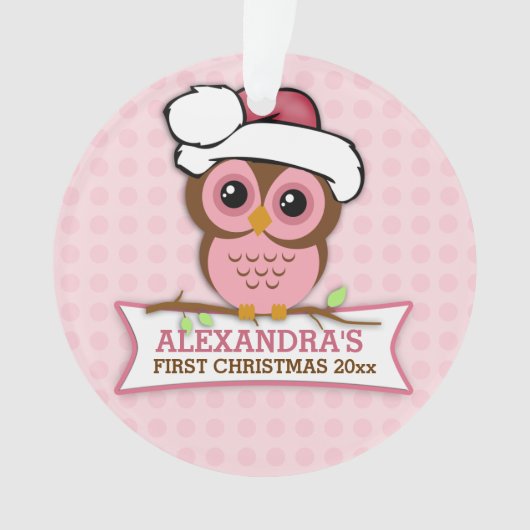 Roze Owl Baby's 1e Kerstmis Ornament (voorkant)