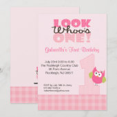 Roze Owl Groot Aantal 1st de Uitnodiging van de Ge (Voorkant / Achterkant)