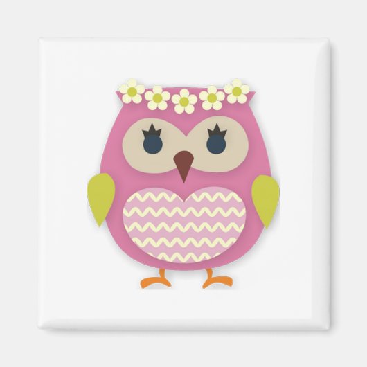 Roze Owl Magnet Magneet (Voorkant)