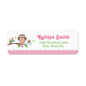 Roze Owl Return Address Label (Voorkant)