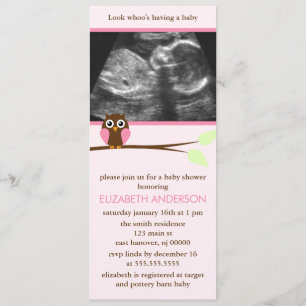 Roze Owl Sonogram Baby shower Kaart