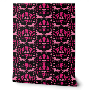 Roze paardrijden behang
