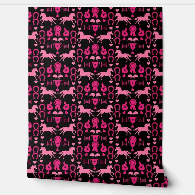 Roze paardrijden behang (Afrollen)