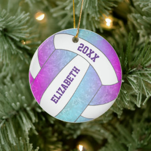 roze paars blauw en kleurrijk volleybal keramisch ornament
