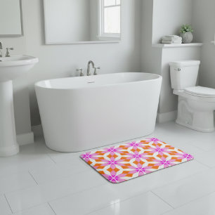 Roze Paars en Oranje Bloem Motief Geometrisch Badmat