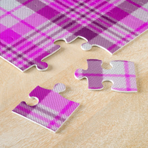 Roze Paars en Wit Geruit Legpuzzel