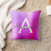 Roze Paars geborsteld Metaal Monogram Naam Initiaa Kussen (Deken)