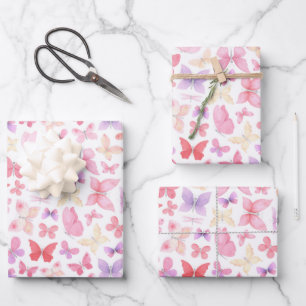 Roze Paars gele vlinder Baby shower Birthday Inpakpapier Vel