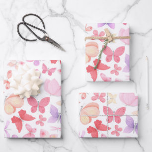 Roze Paars Gele Vlinders Inpakpapier Vel