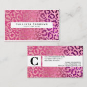 Roze Paars Glitter Leopard Animal Print Monogram Visitekaartje (Voorkant / Achterkant)
