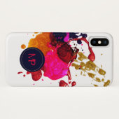 Roze Paars Gold Nailpolish Splatter Monogram Case-Mate iPhone Case (Achterkant (horizontaal))