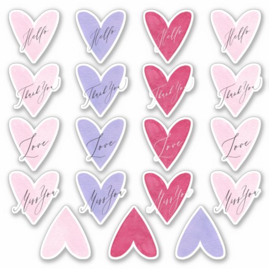 Roze Paars + Rode Aquarel Hart Envelopezegels Sticker (Voorkant)