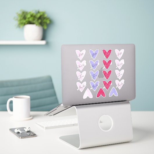 Roze Paars + Rode Waterverf Heart Envelope Seals Sticker (Laptop op bureau)