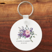 Roze Paars Roos Floral Persoonlijke bruiloft Sleutelhanger (Voorkant)